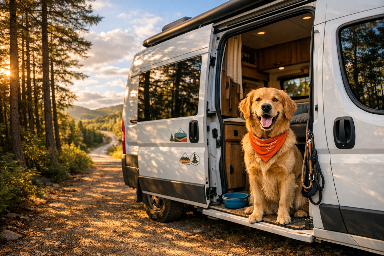 Camper met hond op avontuur in de natuur