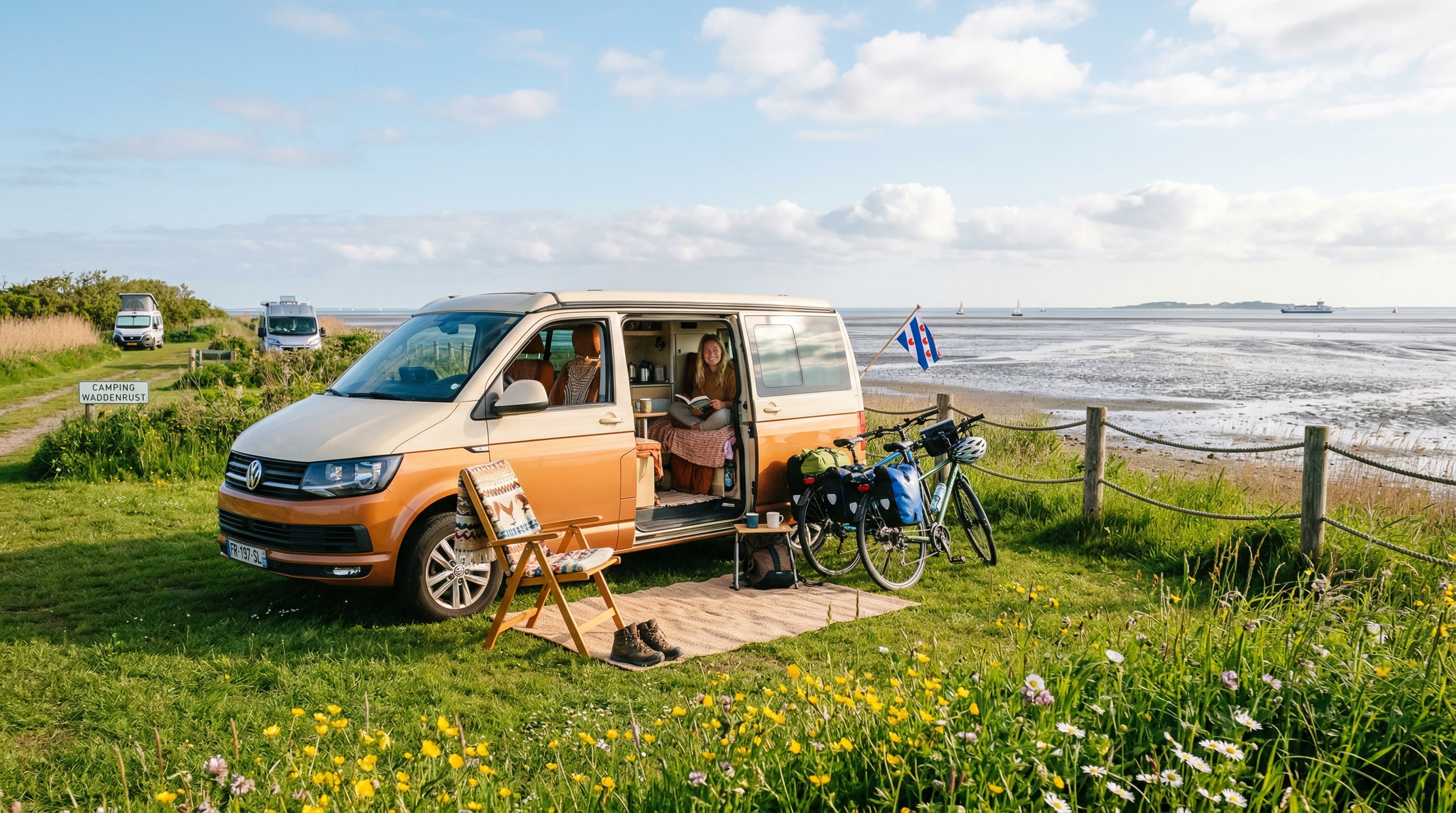 Camperplaats Waddenkust Friesland met uitzicht op het wad