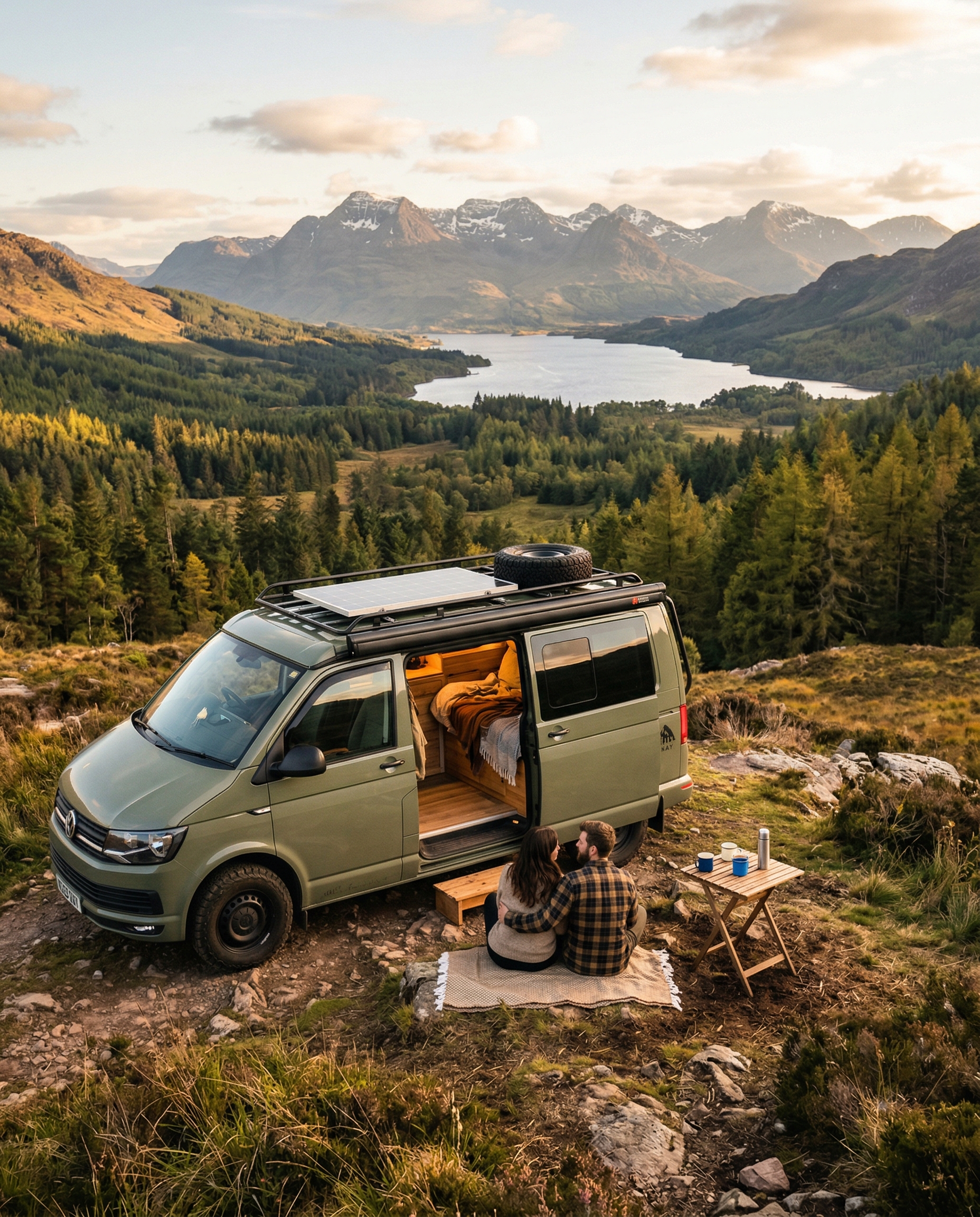 Off grid camper met uitzicht op een rustige natuurplek